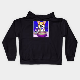 Corgi Eating Ramen Noodle Soup. Kids Hoodie